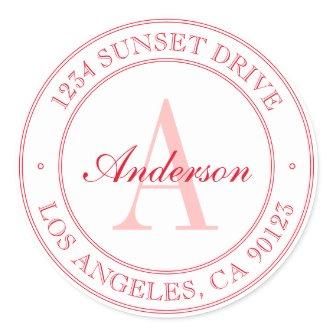 Elegant White & Red Monogram Classic Round Sticker