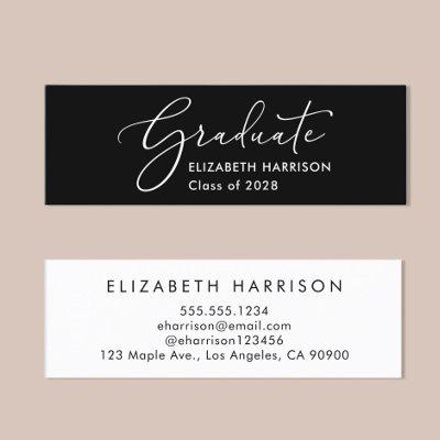 Elegant White Script Black Graduation Name  Mini