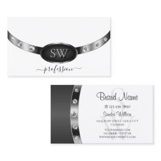 Elegant White Silver Black with Initials Diamonds