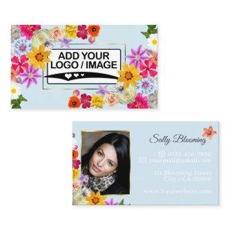 Elegant Wildflower Light Teal with Logo and Photo