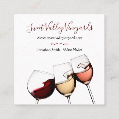 Elegant Wine Glass Burgundy White Vineyard Winery Square