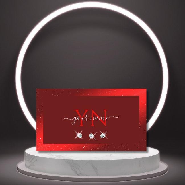 Elegant Wine Red Sparkling Diamonds with Monogram