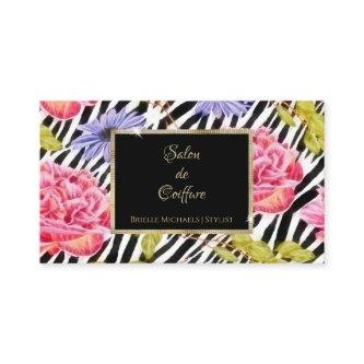 Elegant Zebra Print Pink Floral Gold Frame Salon