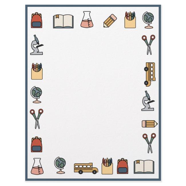 Elementary School Theme Teacher Bus Book Globe Letterhead