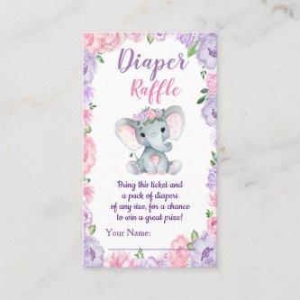 Elephant purple pink Diaper Raffle Ticket Floral