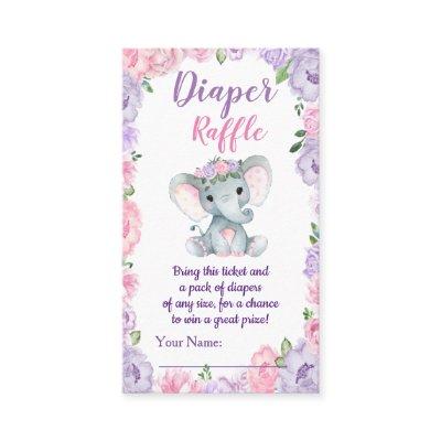 Elephant purple pink Diaper Raffle Ticket Floral