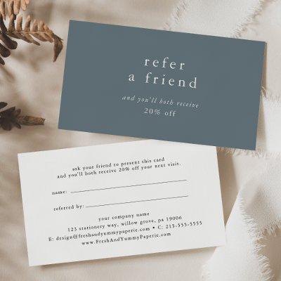 EMELIA Dusty Blue Minimal Refer a Friend Discount Referral Card