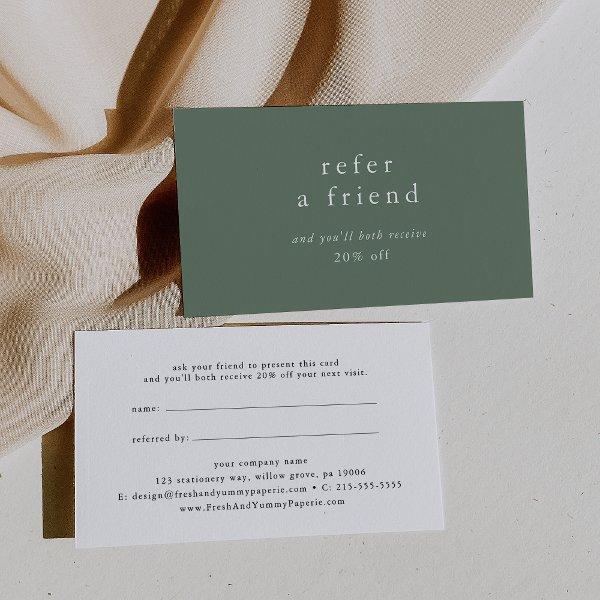 EMELIA Rustic Sage Green Refer a Friend Discount Referral Card