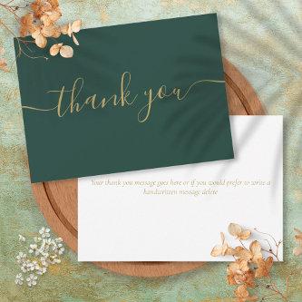 Emerald And Gold Simple Modern Elegant Script Thank You Card