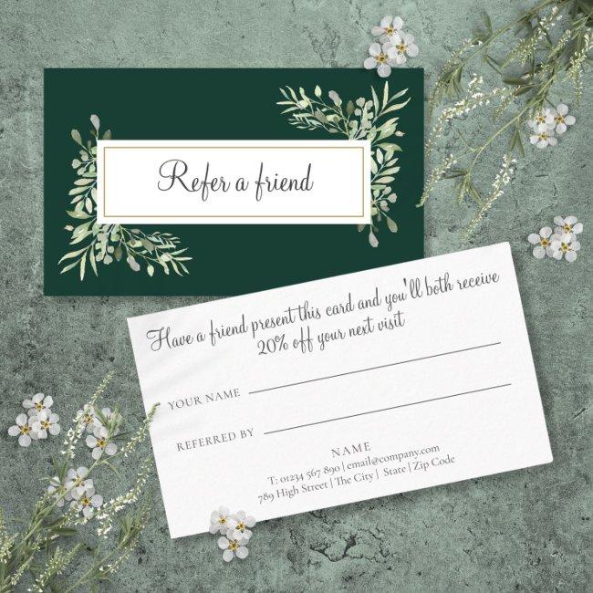 Emerald Gold Greenery Business Referral Card