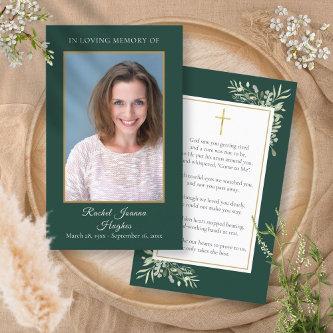 Emerald Gold Photo Funeral Memorial Prayer Cards