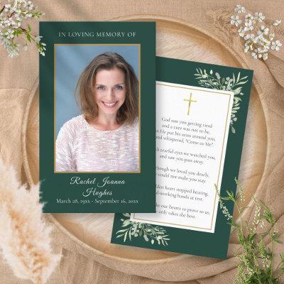 Emerald Gold Photo Funeral Memorial Prayer Cards