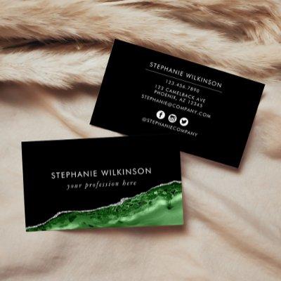 Emerald Green Agate & Silver Glitter Border Black