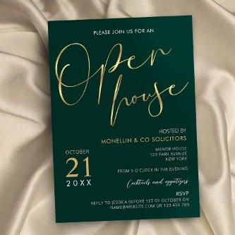 Emerald Green & Gold Elegant Business Open House Invitation
