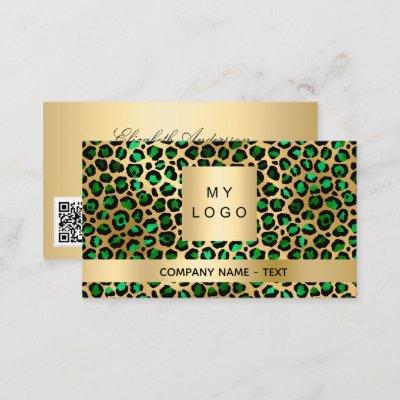 Emerald green gold leopard logo QR code