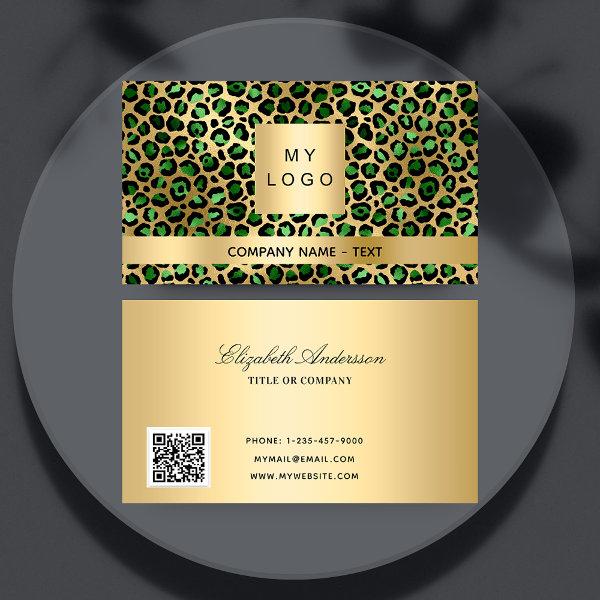 Emerald green gold leopard logo QR code