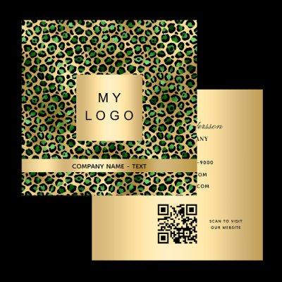 Emerald green gold leopard logo QR code Square