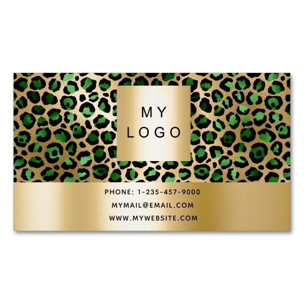 Emerald green gold leopard pattern logo  magnet