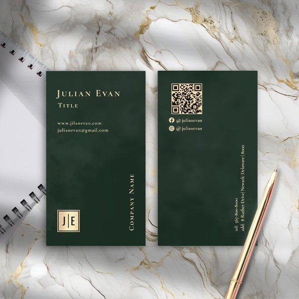 Emerald Green & Gold Luxe Monogram Vertical
