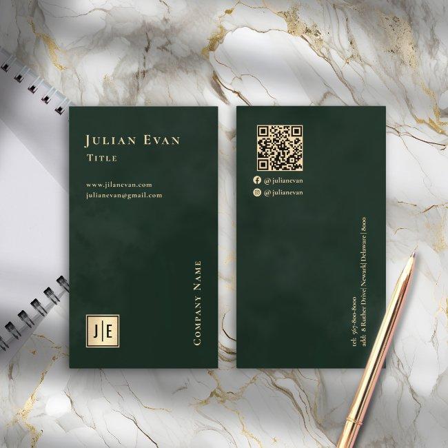 Emerald Green & Gold Luxe Monogram Vertical