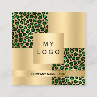 Emerald green leopard gold pattern logo QR code Square