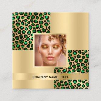 Emerald green leopard gold pattern photo QR code Square
