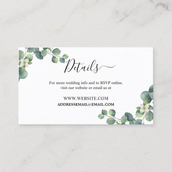 Emerald Greenery Wedding Website Details Card
