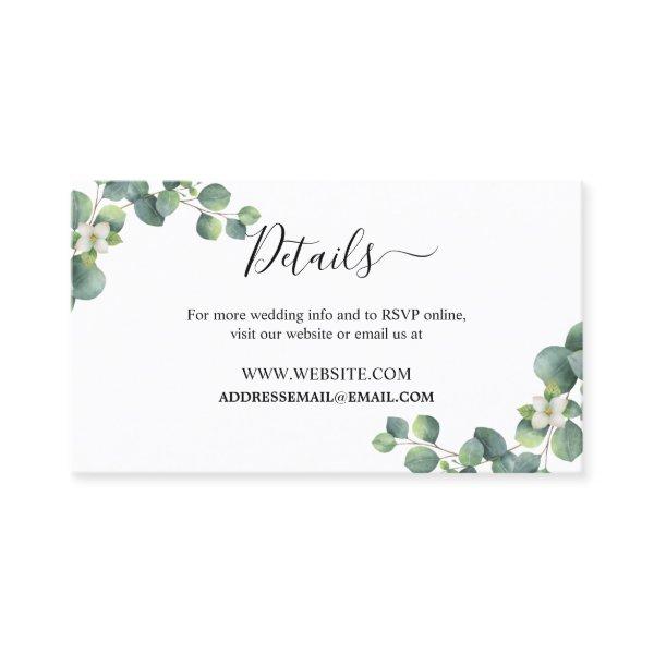 Emerald Greenery Wedding Website Details Card