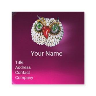 EMERALD OPALE WHITE PEARL JEWEL OWL Pink Fuchsia Square