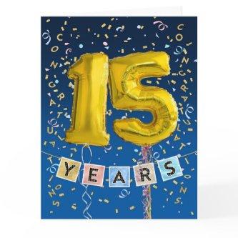 Employee 15th Anniversary Gold Balloon Number Card