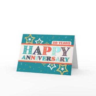 Employee 20th Anniversary Bold Colors and Stars Card