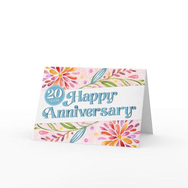 Employee 20th Anniversary Colorful Watercolor Card