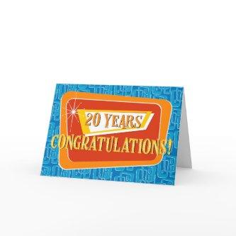 Employee 20th Anniversary Retro Blue Red Orange Card