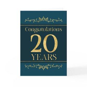 Employee 20th Anniversary Stylish Formal Elegant Card