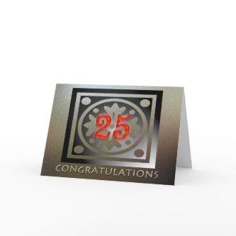 Employee 25th Anniversary Elegant Golden Red Card