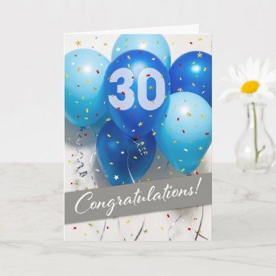 Employee 30th Anniversary Blue Balloons Card