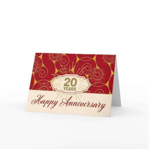 Employee Anniversary 20 Years - Red Swirls Card
