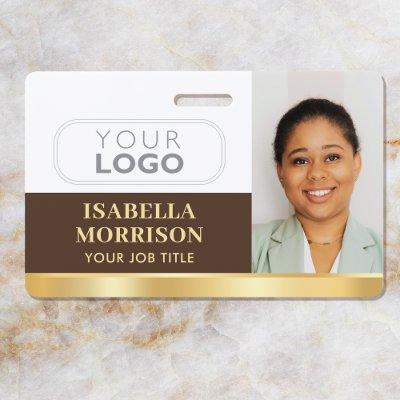 Employee Business Custom ID Logo QR Brown Gold Badge