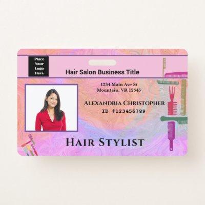 Employee  ID Card Hair Stylist Photo Custom Badge