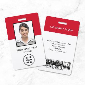 Employee Logo Bar Code Red Photo ID Badge