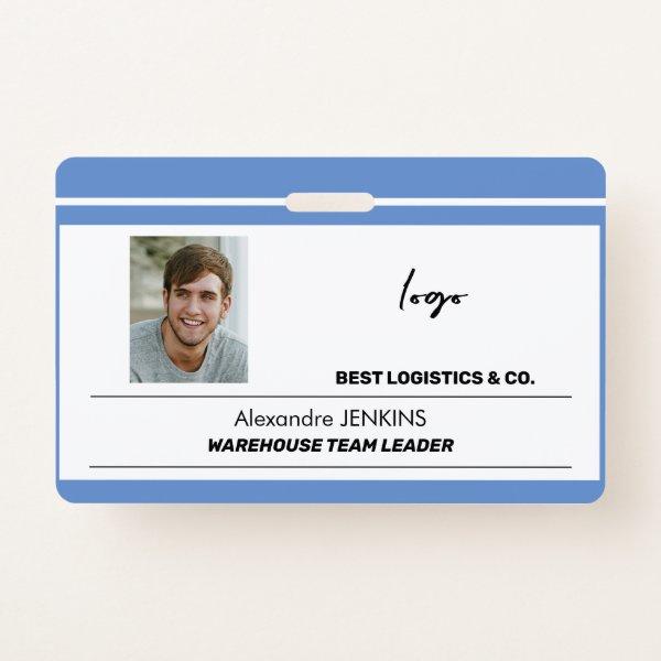 Employee name photo logo text bare code template badge