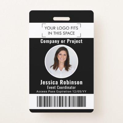 Employee Photo ID Barcode Black and White Access Badge