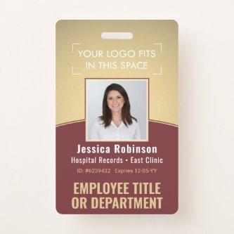 Employee Photo ID Barcode Logo Burgundy Gold Curve Badge