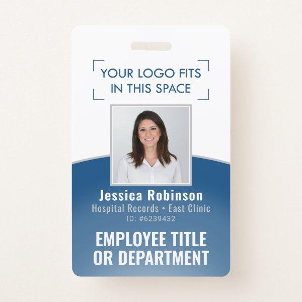 Employee Photo ID Barcode Logo Classic Blue Curve Badge