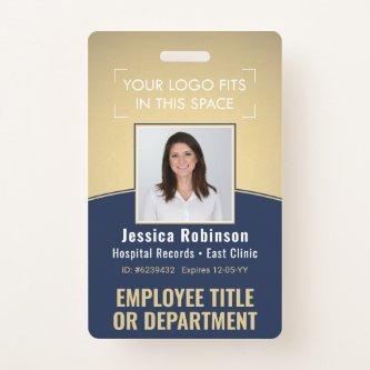 Employee Photo ID Barcode Logo Navy & Gold Curve Badge