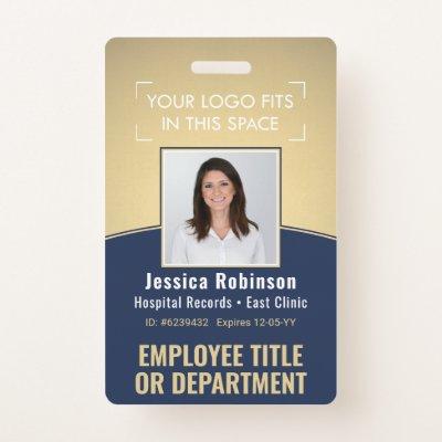 Employee Photo ID Barcode Logo Navy & Gold Curve Badge