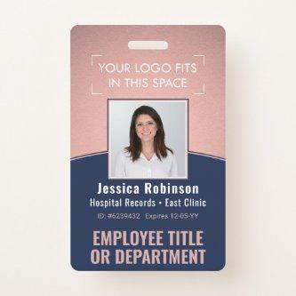 Employee Photo ID Barcode Logo Navy & Pink Curve Badge