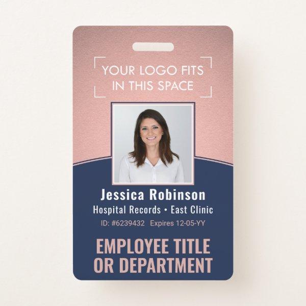 Employee Photo ID Barcode Logo Navy & Pink Curve Badge
