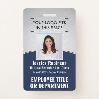 Employee Photo ID Barcode Logo Navy Silver Curve Badge