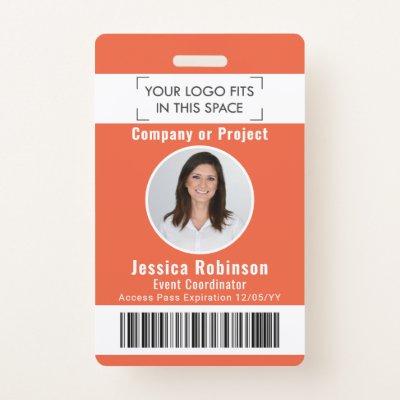 Employee Photo ID Barcode Logo Orange Access Pass Badge